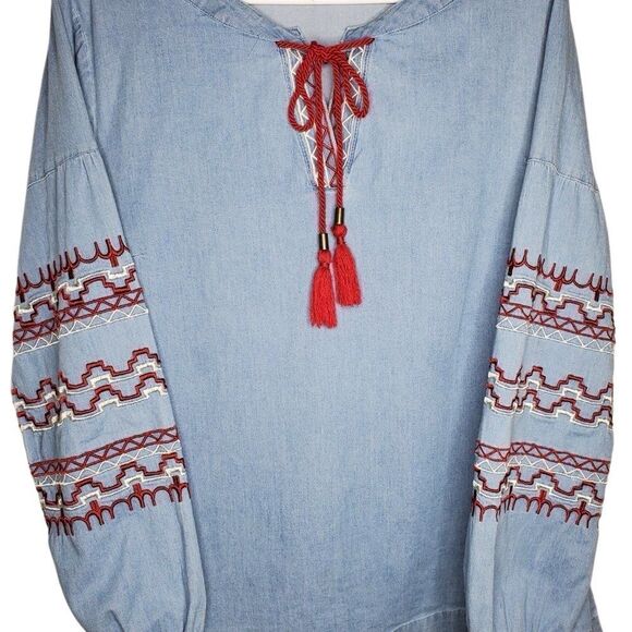 Brooke Shields Timeless Boho Embroidery Tunic Top Size M - Picture 6 of 8